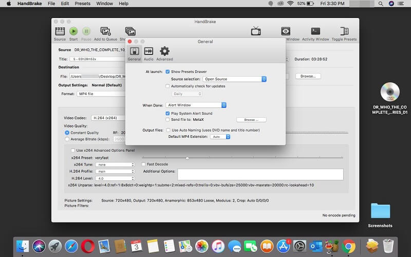 نسخ أقراص DVD إلى كمبيوتر Mac باستخدام HandBrake