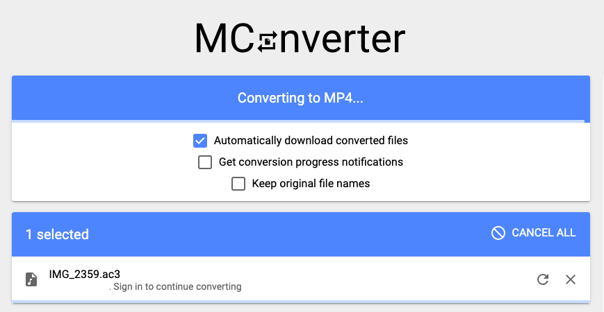 قم بتحويل AC3 إلى MP4 باستخدام Mconverter.eu