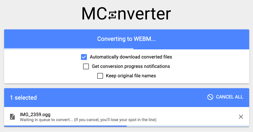 온라인 OGG에서 WebM으로 변환 Mconverter.eu
