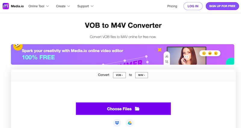 Media.io: онлайн-конвертер VOB в M4V