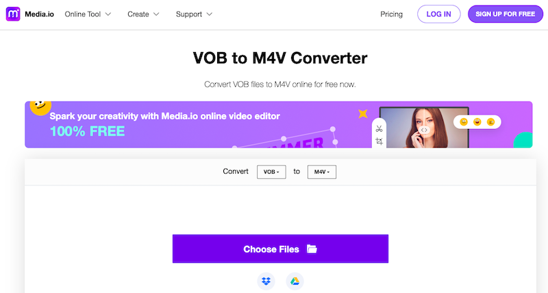 Media.io: 온라인 VOB에서 M4V로 변환