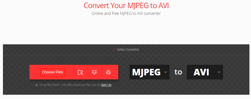 Конвертируйте MJPEG в AVI с помощью Convertio