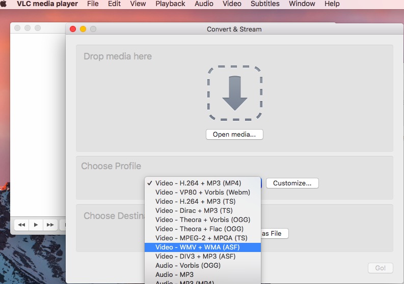 Convert MOV to WMV in VLC on Mac