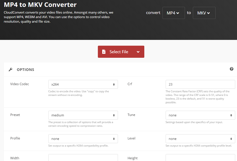 MP4 إلى MKV CloudConvert