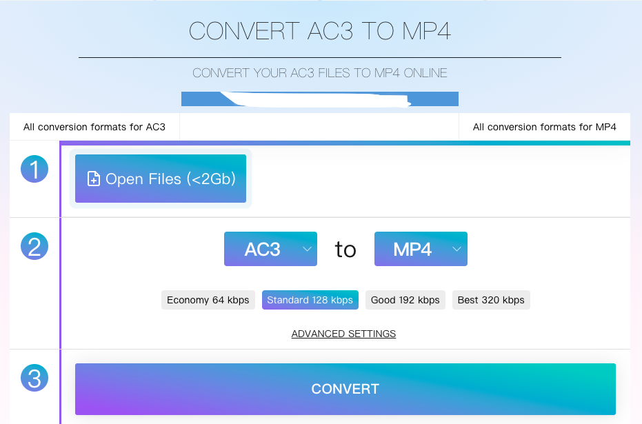 Konwertuj AC3 na MP4 za pomocą Online-audio-convert.com