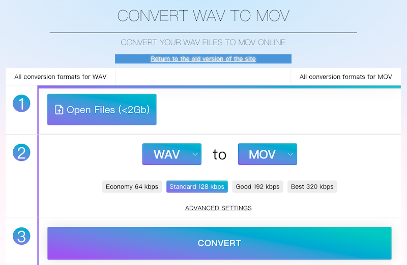 Konwertuj WAV na MOV przez Online-Audio-Convert.com
