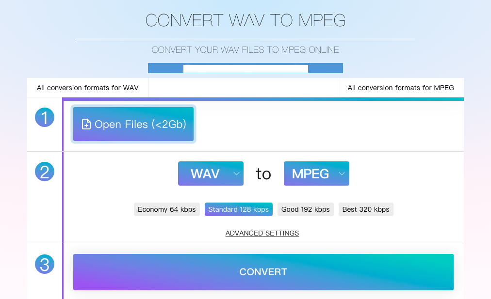 Конвертируйте WAV в MPEG с помощью Online-Audio-Convert.com