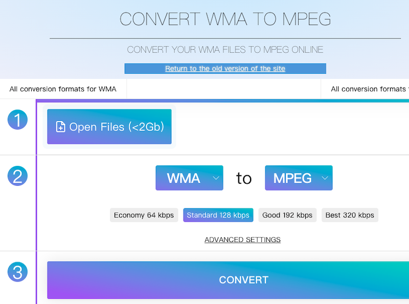 Converta WMA em MPEG usando Online-Audio-Convert.com