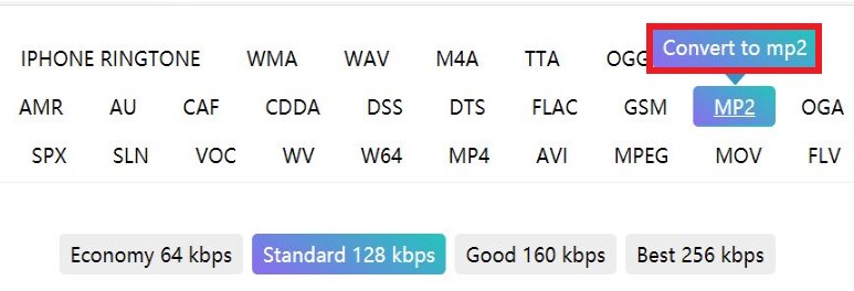 Konwertuj M4A na MP2 na stronie internetowej