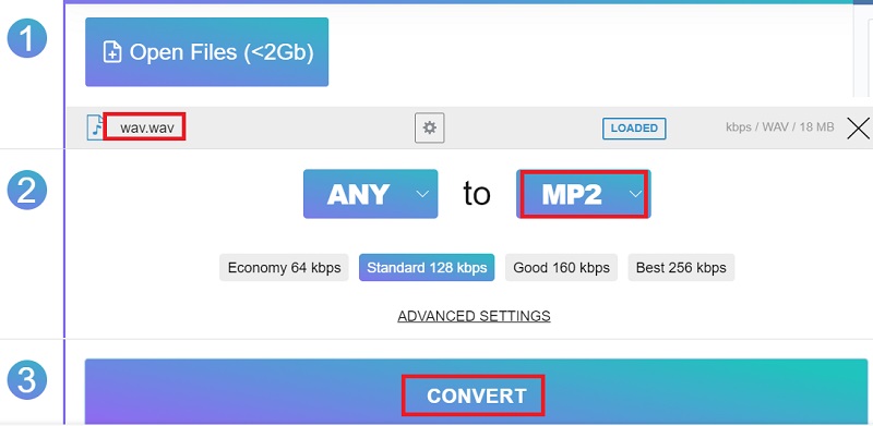 Converteer WAV onmiddellijk naar MP2