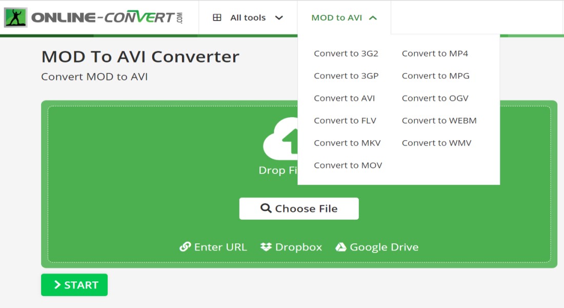 Converteer MOD naar AVI Online