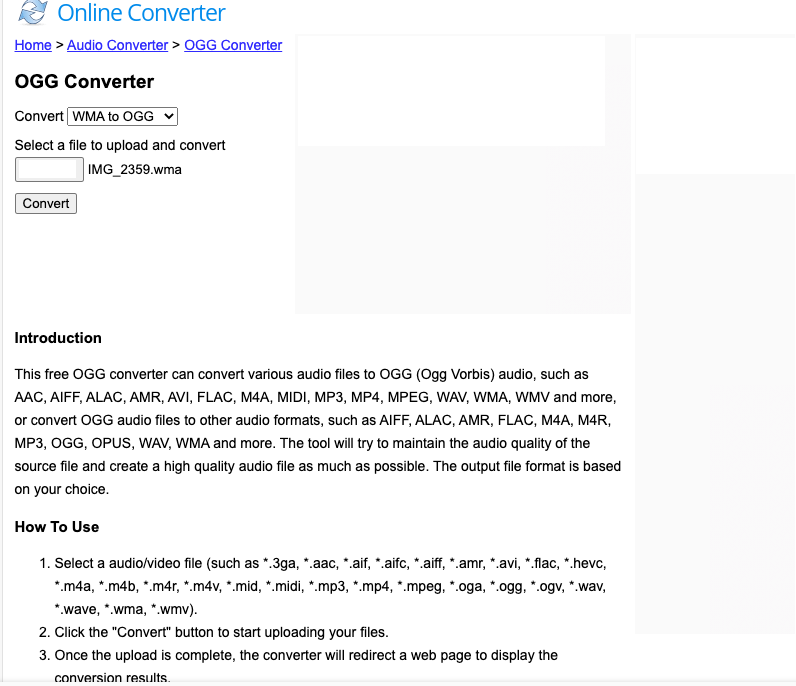 Onlineconverter.com을 사용하여 WMA를 OGG로 변환