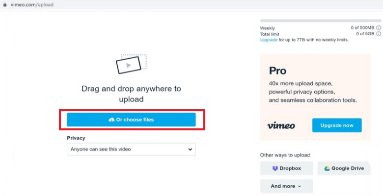 قم بتحميل الفيديو على Vimeo