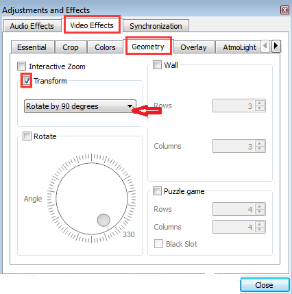 Rotate Video with VLC in Windows 10