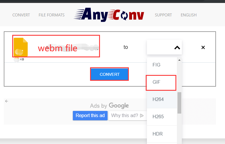 Converta WebM para GIF com qualquer conv.