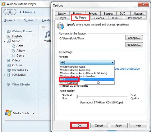 Convert WMA to MP3 in Windows Media Player