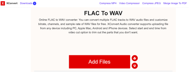 Конвертируйте FLAC в WAV в Windows с помощью XConvert.com