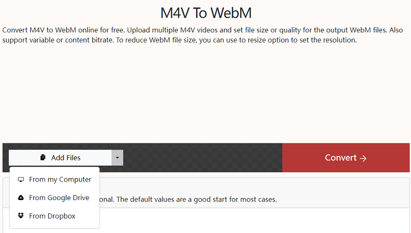 Convert M4V to WebM Free