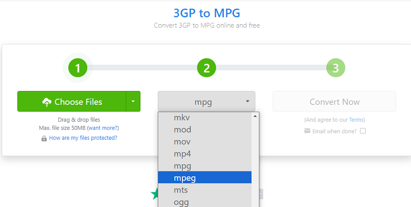 Конвертируйте 3GP в MPEG через Zamzar