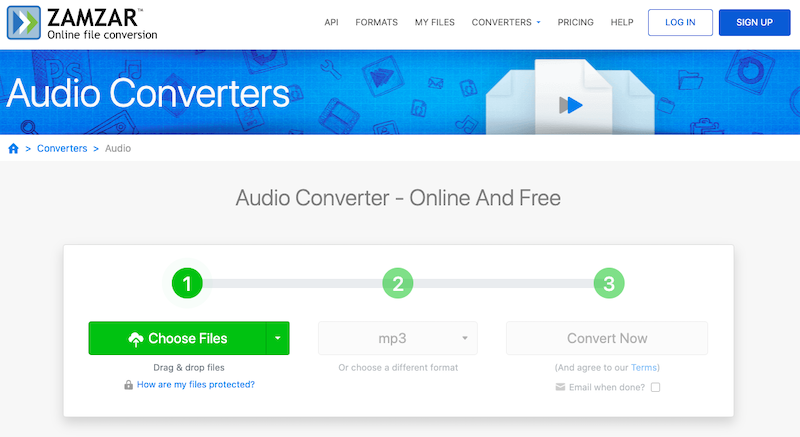 Convert Audio to MP3 at Zamzar.com