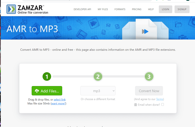 Convert AMR to MP3 Using Zamzar